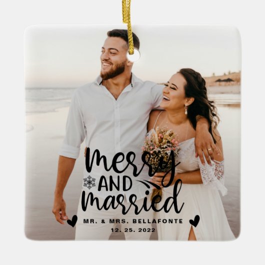 結婚とメリークリスマス結婚したのフォトセラミックス セラミックオーナメント (正面)