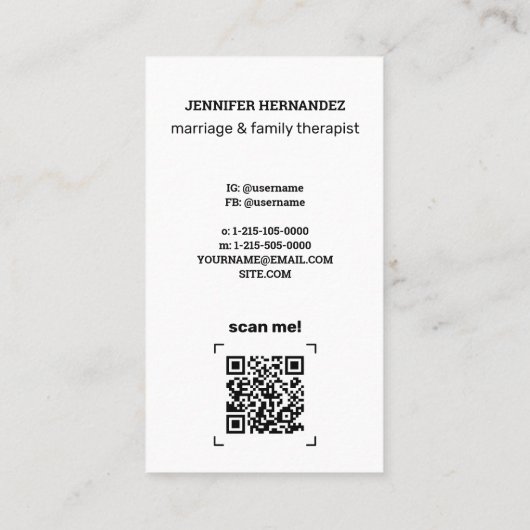 結婚と家族セラピストカスタムQR 名刺 (裏面)