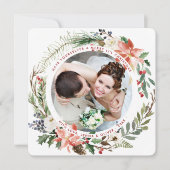 結婚と楽しいクリスマスの花輪 シーズンカード (正面)