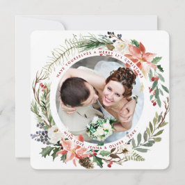 結婚と楽しいクリスマスの花輪 シーズンカード