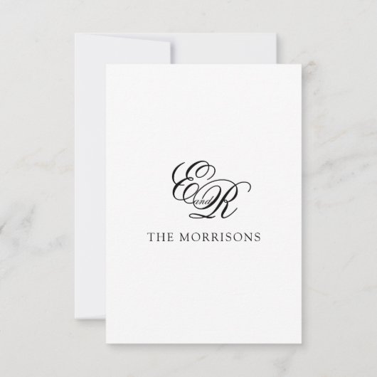 結婚に感謝のカップルMonogramスクリプエレガントト サンキューカード (裏面)