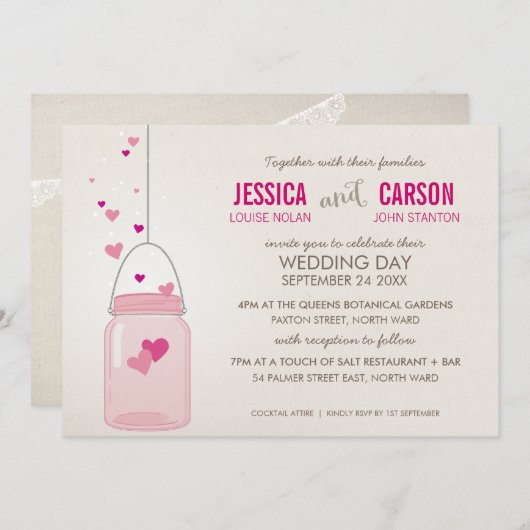 結婚のお洒落トレンディーメイスンの愛のハート 招待状 (正面/裏面)