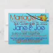 結婚のお知らせ、2 羽の鳥が電線に、ユーモア 招待状 (裏面)