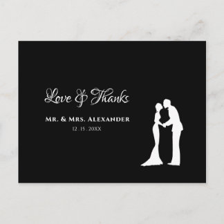 結婚のお礼の白黒新郎 ポストカード