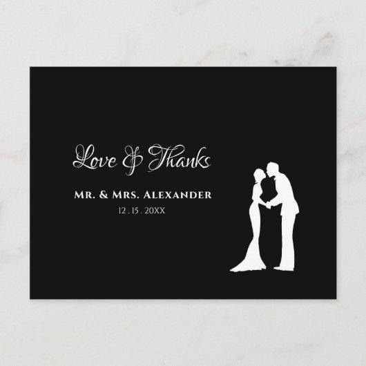 結婚のお礼の白黒新郎 ポストカード (正面)