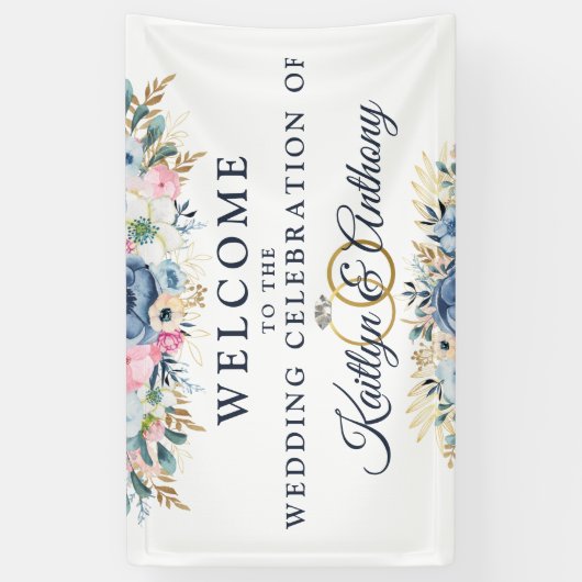 結婚のお祝い水の色フローラ歓迎 横断幕 (縦)