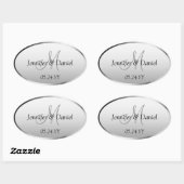 結婚のお祝い芸術的カスタムモノグラム名 楕円形シール (シート)