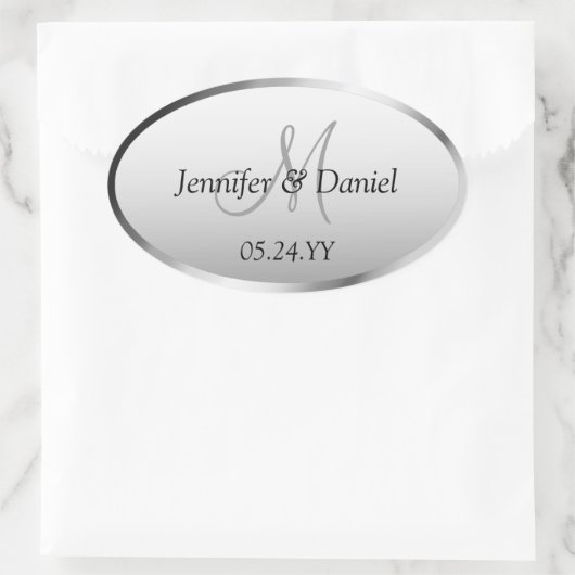 結婚のお祝い芸術的カスタムモノグラム名 楕円形シール (バッグ)