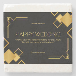 結婚のご挨拶カード - ブラック&ゴールドのエレガントなデザイン ストーンコースター