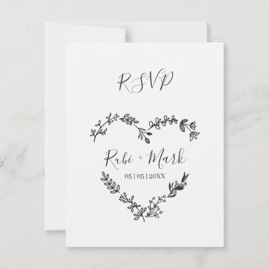 結婚のための黒の野生の花のハート 出欠カード (正面)