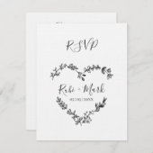 結婚のための黒の野生の花のハート 出欠カード (正面/裏面)