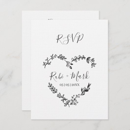 結婚のための黒の野生の花のハート 出欠カード (正面/裏面)