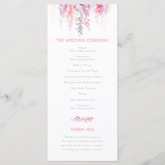 結婚のつる植物のカスケーディングウォーターカラーcoral red プログラム (裏面)