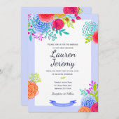 結婚のはっきりしたカラフルフローラスケッチカジュアルブーケ 招待状 (正面/裏面)