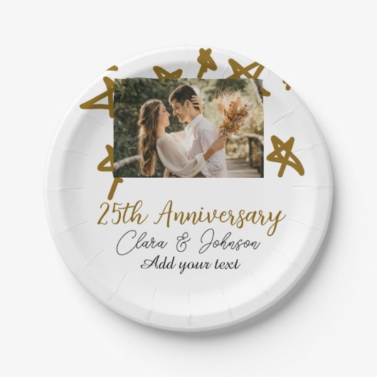 結婚のアニバーサリーの名前の年の画像金ゴールド星 ペーパープレート (正面)