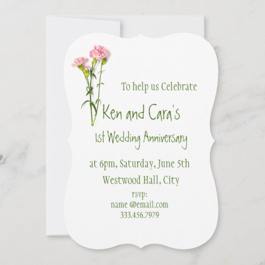 結婚のアニバーサリーカーネーションの庭の花の招待客 招待状 (裏面)