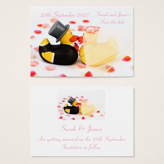 結婚のアヒルのバラの花びら紙吹雪 - Save the date (正面&裏面)