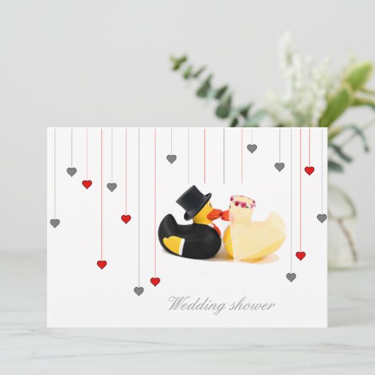 結婚のアヒル4と2ハート結婚式招待状 招待状 (スタンド正面)