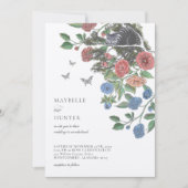 結婚のアリス、ワンダーランドチェシャーキャット&花模様 招待状 (正面)
