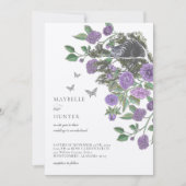 結婚のアリス、ワンダーランドチェシャーキャット&花模様 招待状 (正面)