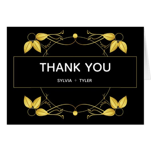 結婚のアールデコ金ゴールドブラックリーフありがとう (正面横)