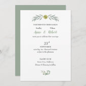 結婚のイタリアン庭の緑の葉金ゴールドサークル 招待状 (正面/裏面)