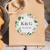 結婚のイニシャル赤面ピンクフローラリース ラウンドシール