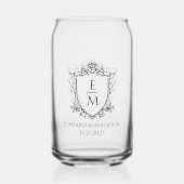 結婚のイニシャル&ヴィンテージ結婚式フローラの紋章 ガラス缶 (正面)