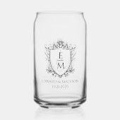 結婚のイニシャル&ヴィンテージ結婚式フローラの紋章 ガラス缶 (裏面)