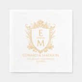 結婚のイニシャル&ヴィンテージ結婚式フローラの紋章 箔ナプキン (正面)