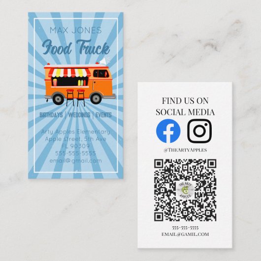 結婚のイベントホットドッグ食品トラックケータリング会社 名刺 (正面/裏面)