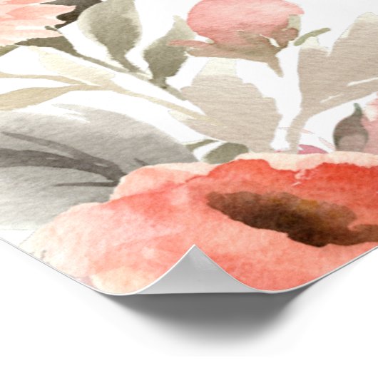 結婚のウェルカムウォーター色赤面バラフローラ標識 ポスター (角)