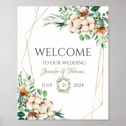 結婚のウェルカムサインユーカリ&コットン ポスター (正面)