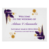 結婚のウェルカムサイン – 紫と金ゴールドフローラ ポスター (正面)