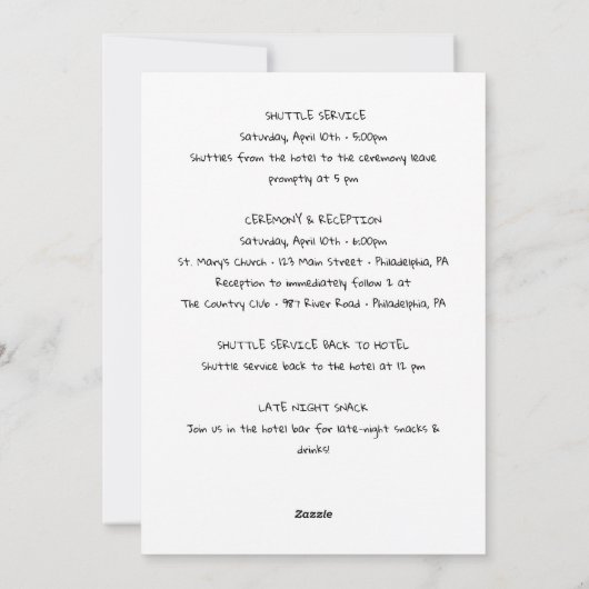 結婚のウェルカムバッグの旅程 シーズンカード (裏面)