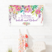 結婚のウェルカムパステルピンク&パープルフローラバナー 横断幕 (インサイチュ)