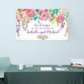 結婚のウェルカムパステルピンク&パープルフローラバナー 横断幕 (トレードショー)