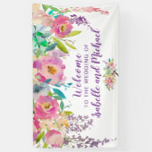 結婚のウェルカムパステルピンク&パープルフローラバナー 横断幕 (縦)