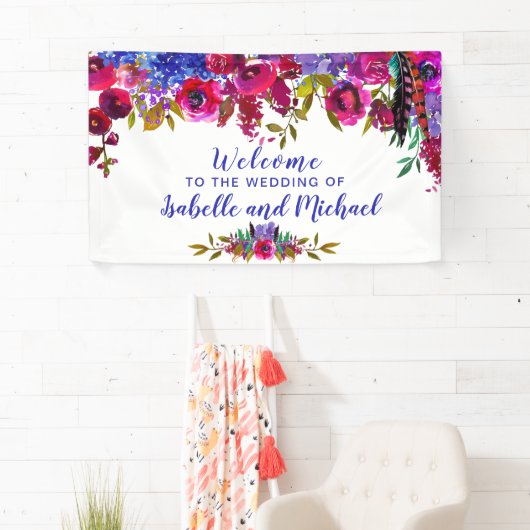 結婚のウェルカムパープルとレッドウォーターの色フローラ 横断幕 (インサイチュ)