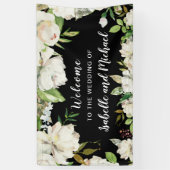結婚のウェルカムブラックとホワイトウォーターのカラーフローラ 横断幕 (縦)