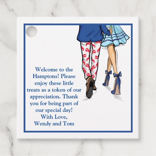 結婚のウェルカムメッセージホテルラベルズカップルネイビー フェイバータグ (正面)