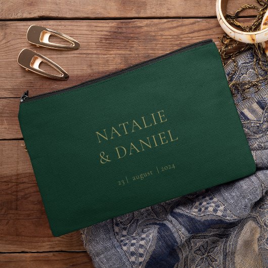 結婚のエメラルドグリーンと金ゴールドシック アクセサリーポーチ