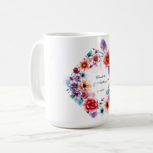 結婚のエレガントクリエイティブフローラ名 コーヒーマグカップ (正面左)