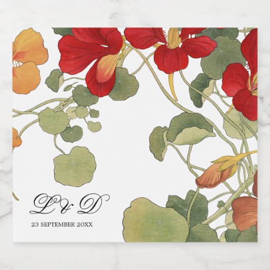 結婚のエレガントフローラオレンカスタムジ スパークリングワインラベル (シングルラベル)