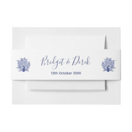 結婚のエレガント孔雀の青と白カスタマイズ 招待状ベリーバンド