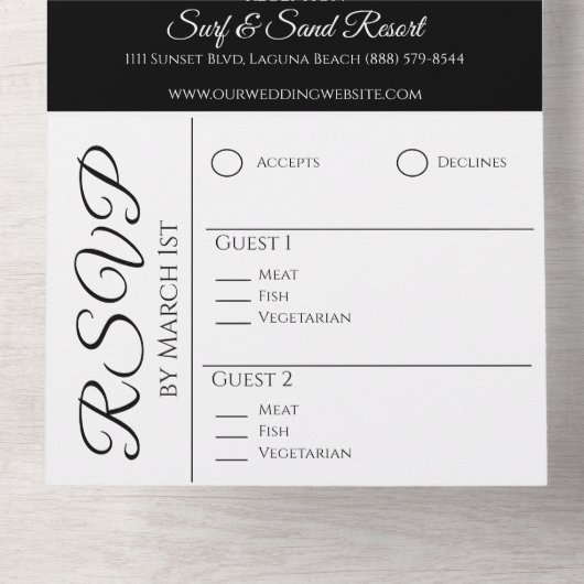 結婚のエレガント抱擁 – 白い蘭 – 写真 オールインワン招待状 (内側底面)