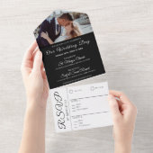 結婚のエレガント抱擁 – 白い蘭 – 写真 オールインワン招待状 (貼ってはがせる)