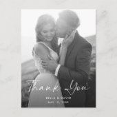 結婚のエレガント白黒Script Photo Thank You ポストカード (正面)
