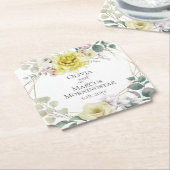 結婚のエレガント陽気な黄色い牡丹の花 ペーパーコースター (アングル)