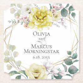 結婚のエレガント陽気な黄色い牡丹の花 ペーパーコースター